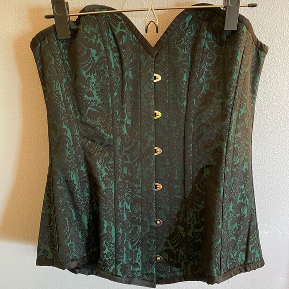 Green/Black Floral Damask Corset - Picture 2 of 6
